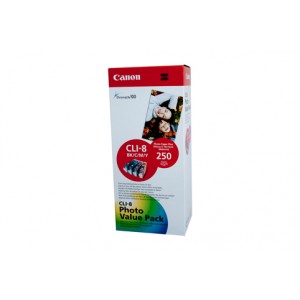 Canon CLI 8 (C/M/Y/BK) Value Pack + 240 Sheets