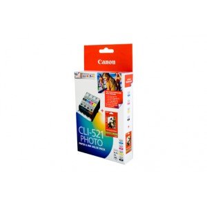 Canon CLI521 (BK/C/M/Y) Value Pack + 50 Sheets